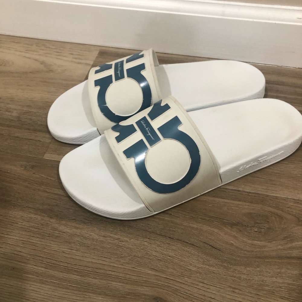 Salvatore Ferragamo Groove Men's Sandals Size 9 Slide White - Picture 3 of 8